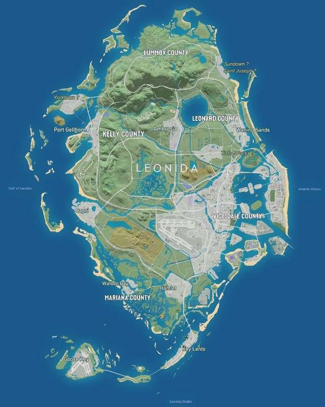 Карта рельефа GTA 6 раскрыла масштаб Леониды